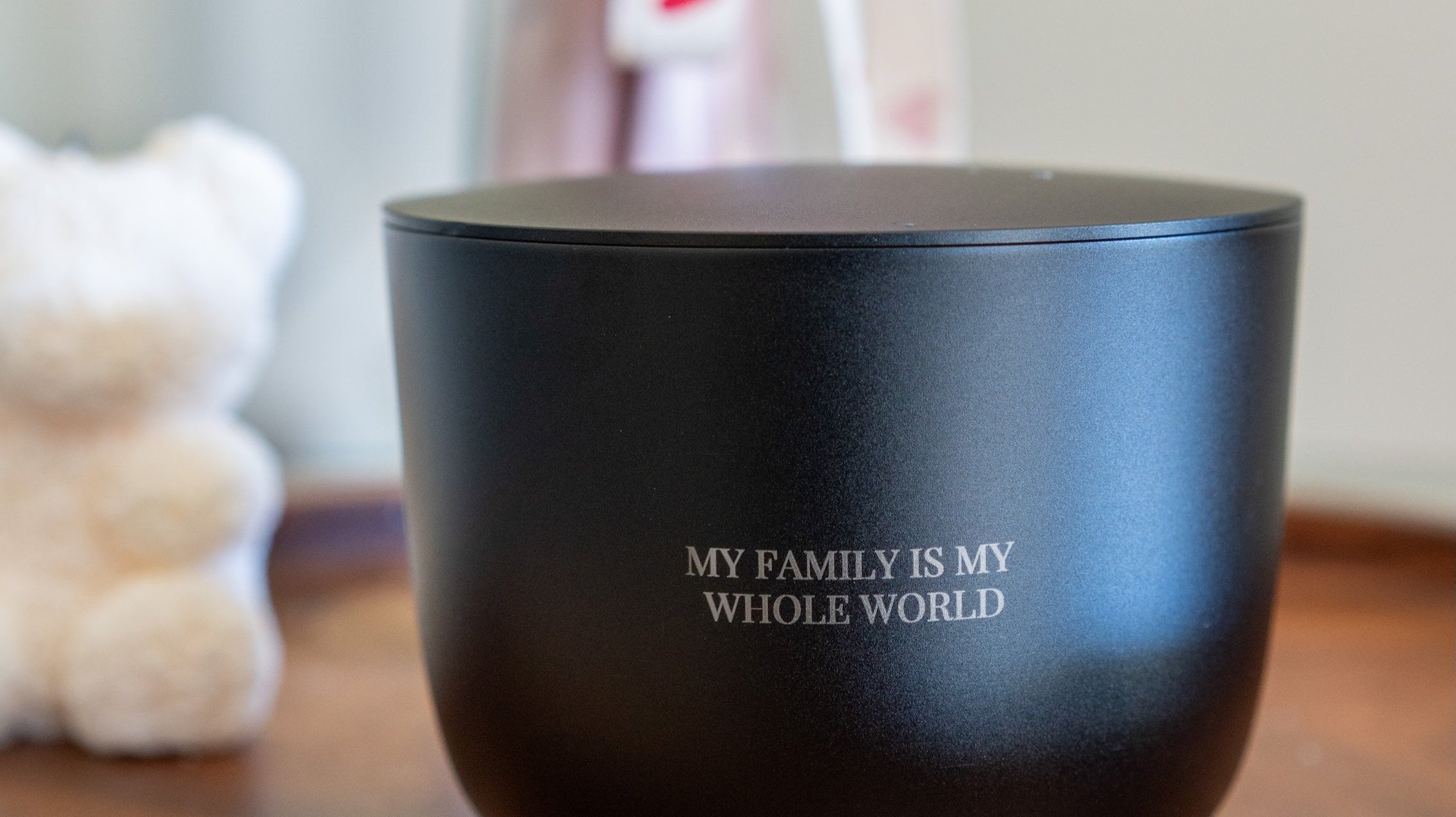 Personalised Candle that has 'my family is my whole world' engraved