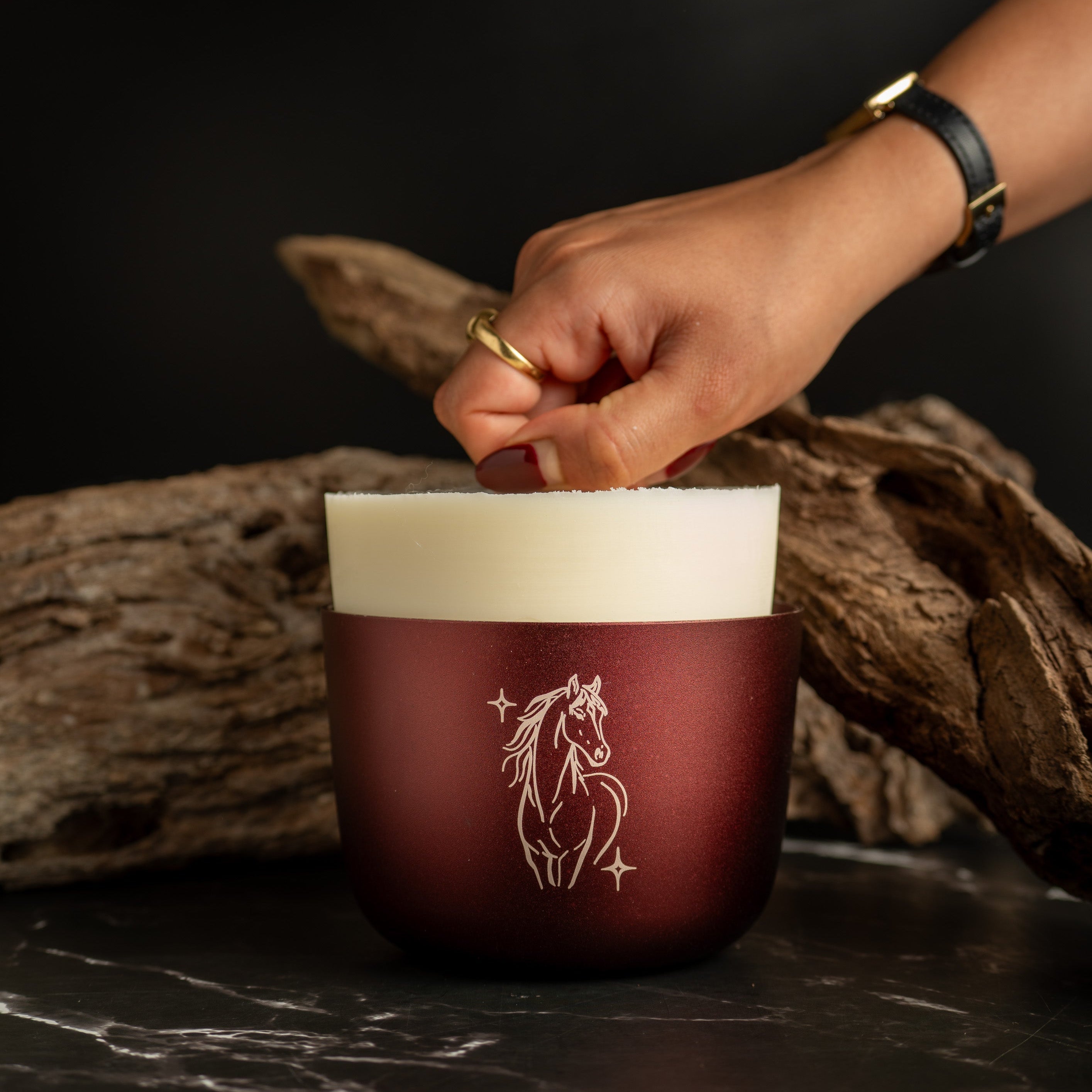 Refillable Aluminium Candle with horse illustration