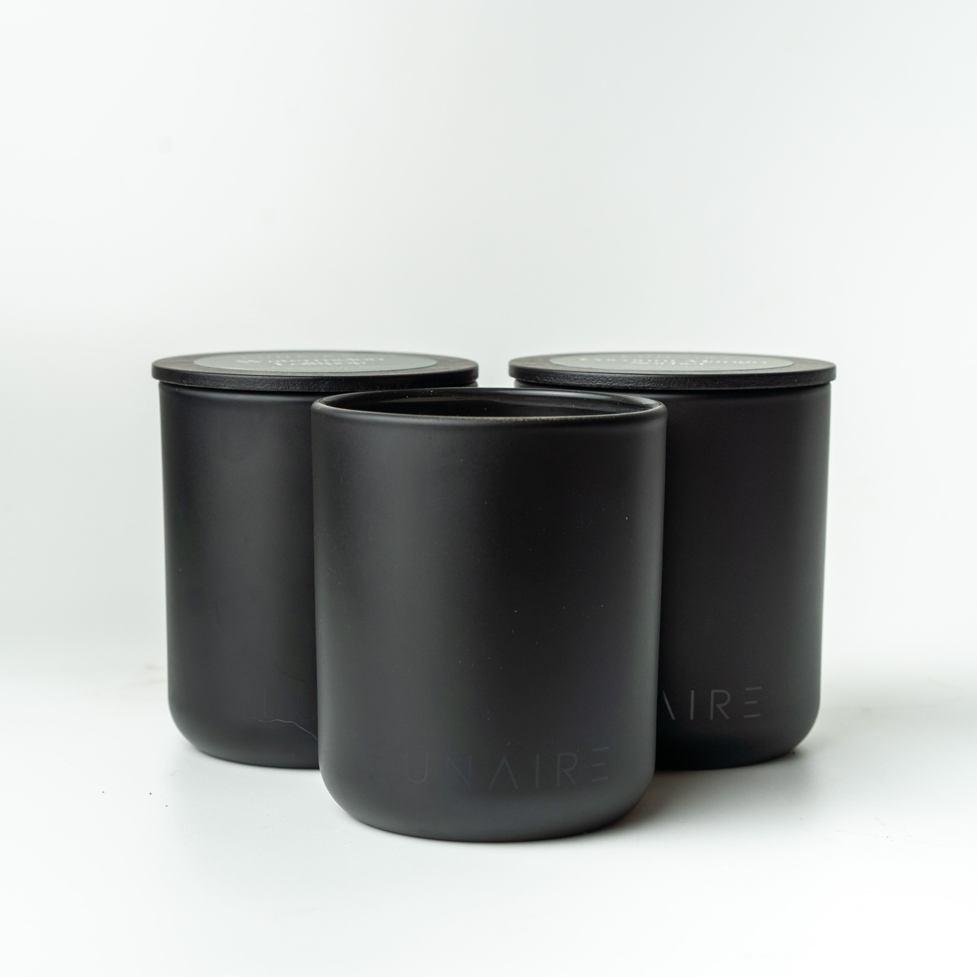 3 black glass jar soy candles by lunaire 