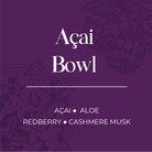 Acai bowl flavor description with acai berries on a purple background. scented soy candle refill 