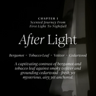 Black and white product description card for 'After Light' by Lunaire with text about scents and mood.