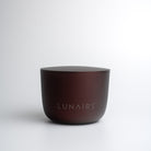 Burgundy Aluminium Candle Jar with 'LUNAIRE' branding on a white background