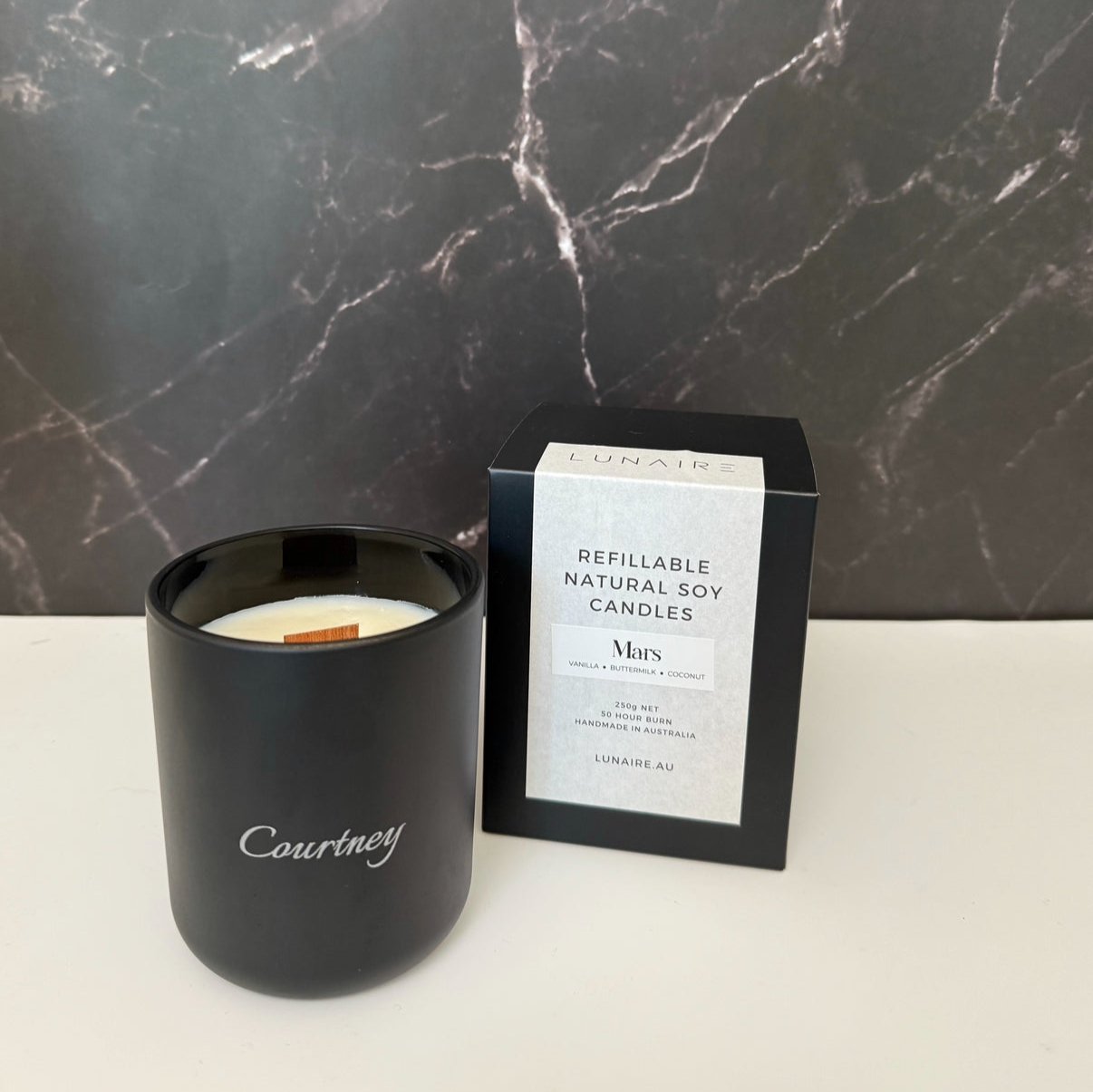 Black Glass Candle with Name Engraved 