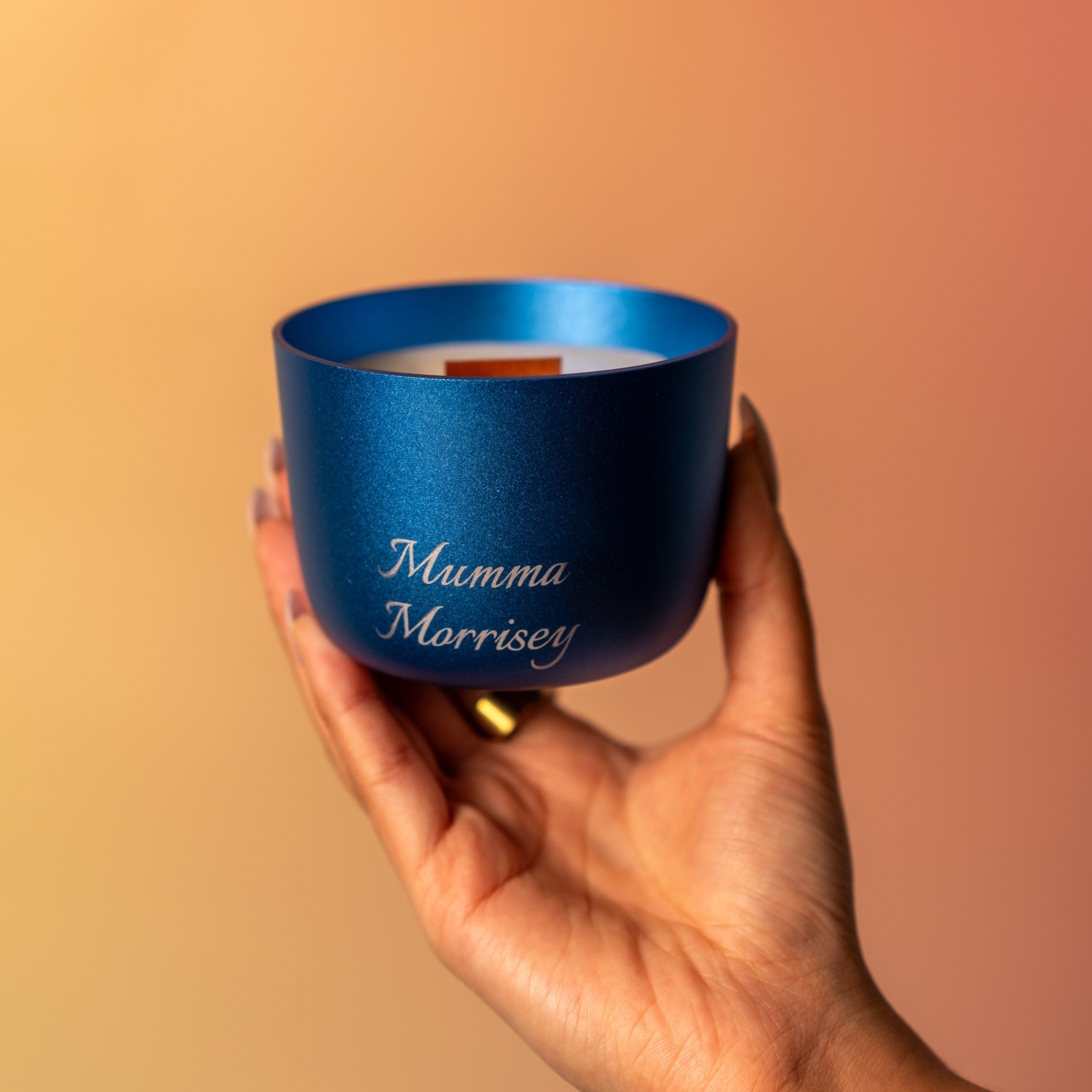 Blue Candle with Mumma Engraved 
