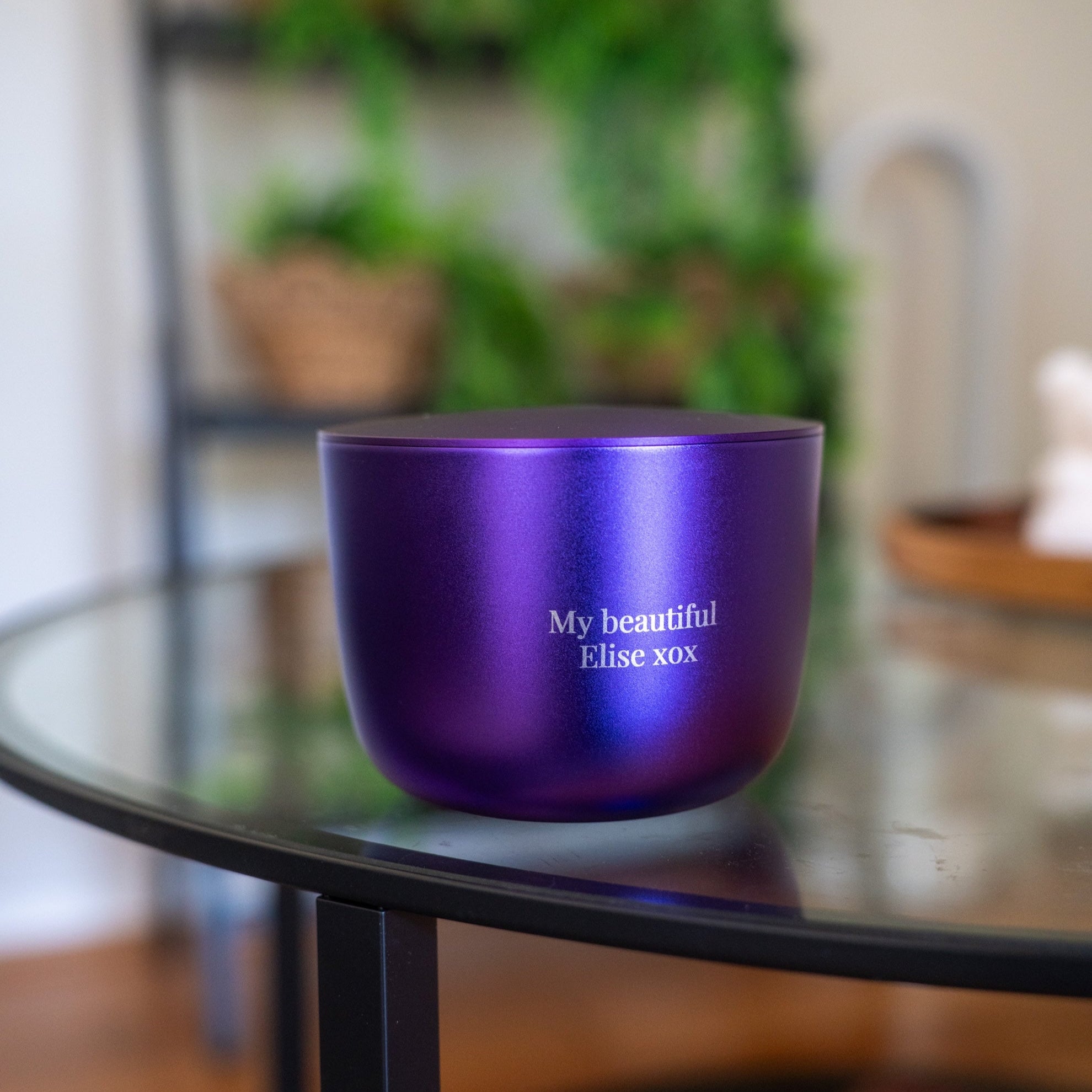 Vibrant Purple Candle gift with personalisation engraving