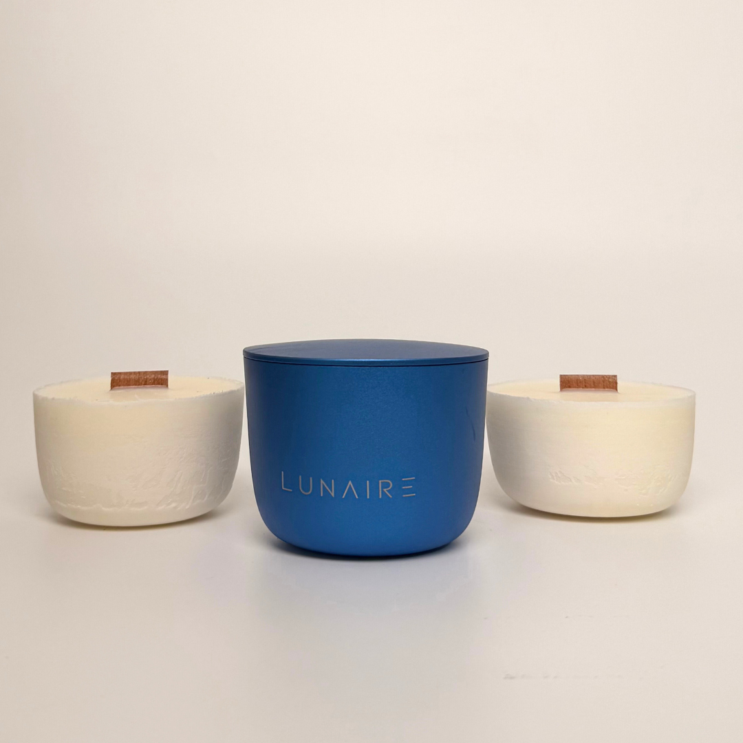 saphhire candle jar and two refills