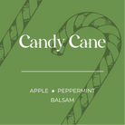 Green background with candy cane design and text 'Candy Cane' and 'Apple • Peppermint • Balsam'.